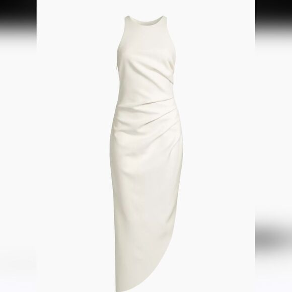 NWT MISHA Ida Sleeveless Ruched Asymmetrical Hem Midi Dress White - Picture 6 of 8